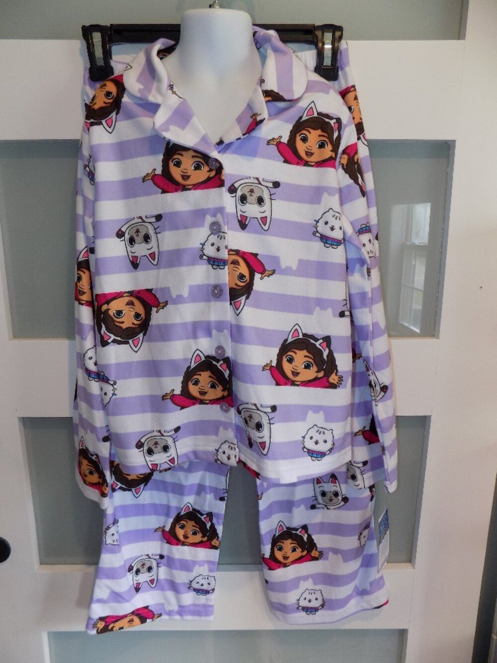 Gabby's Dollhouse Purple/White Striped 2PC Pajama Set Size 10 Girl's NEW - Picture 1 of 5